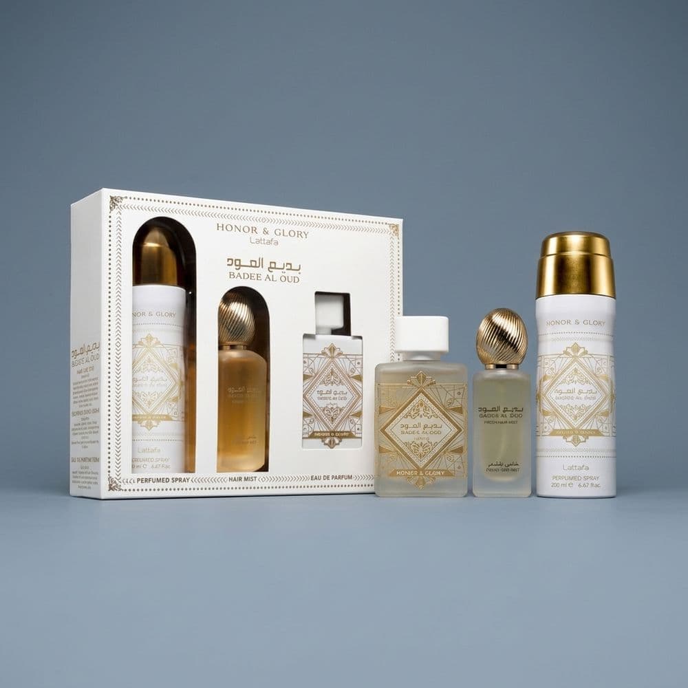 KIT LATTAFA BADEE HONOR Y GLORY EDP 100ML 3 PZS